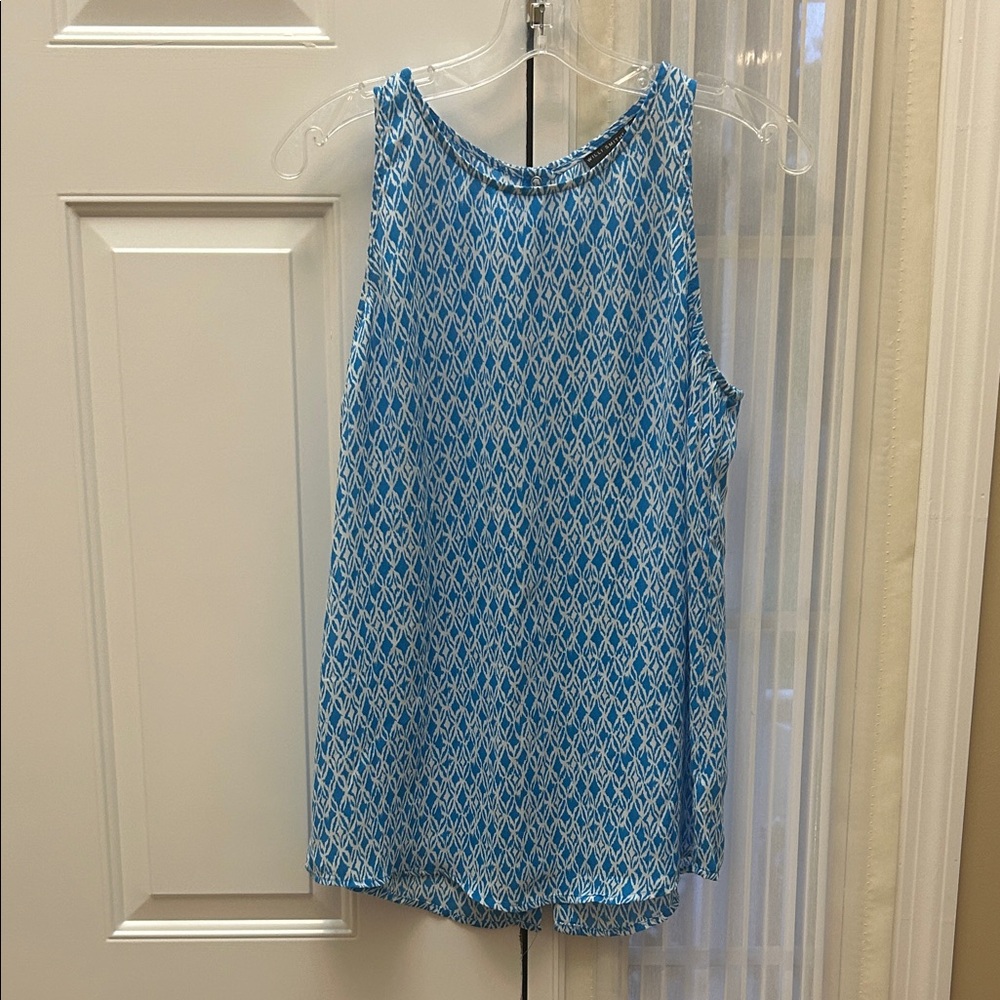 Willi Smith Blue & white Geometric Tank Top, medium, 100% polyester, lightweight